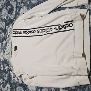 Adidas Men's White Crewneck Sweater with Black Logo